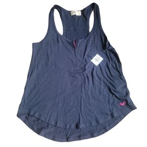 NEW Hollister Womens Navy Loose Fit Razorback Tank Top With Pink Stitch Size S